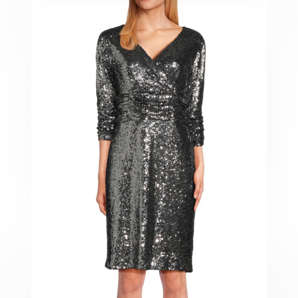 Focus by Shani Women's Black Sequin V-Neck Cocktail Dress